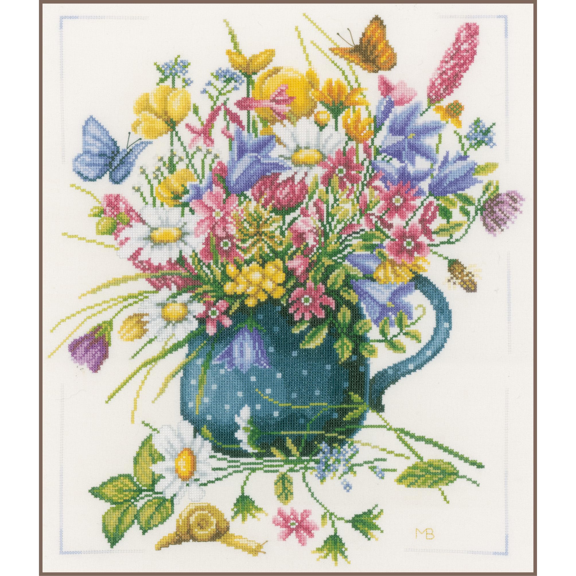 Lanarte Kit Punto Croce Contato FIORI IN VASO Decorativi Per Pareti ca. 38 x 45 cm Set Fai Da Te Creativo Adulti Ricamo Casa Decor Arte Da Parete Kit Per Hobby Cross Stitch