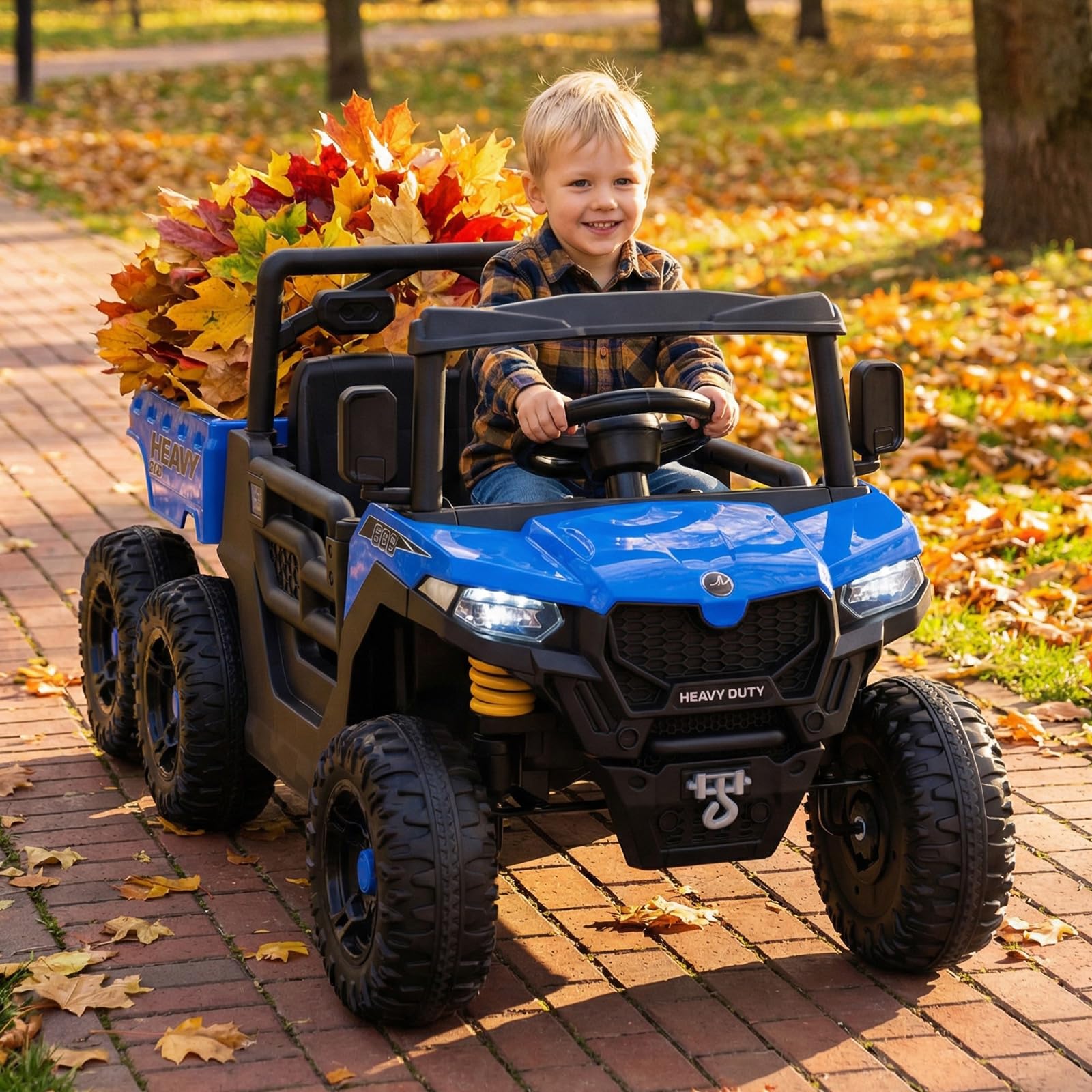 COSTWAY 24V Kinder Elektroauto, Kinderauto mit elektrischer Kippmulde & Fernbedienung, Kinderfahrzeug mit Musik, Geschichten, LED-Lichter & Federung, Elektrofahrzeuge für Kinder ab 3 Jahren (Blau)