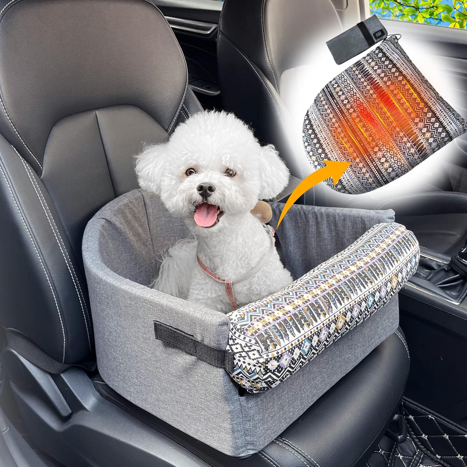 GeerDuo Heated Booster Pet Seat, Elevated Dog & Cat Car
