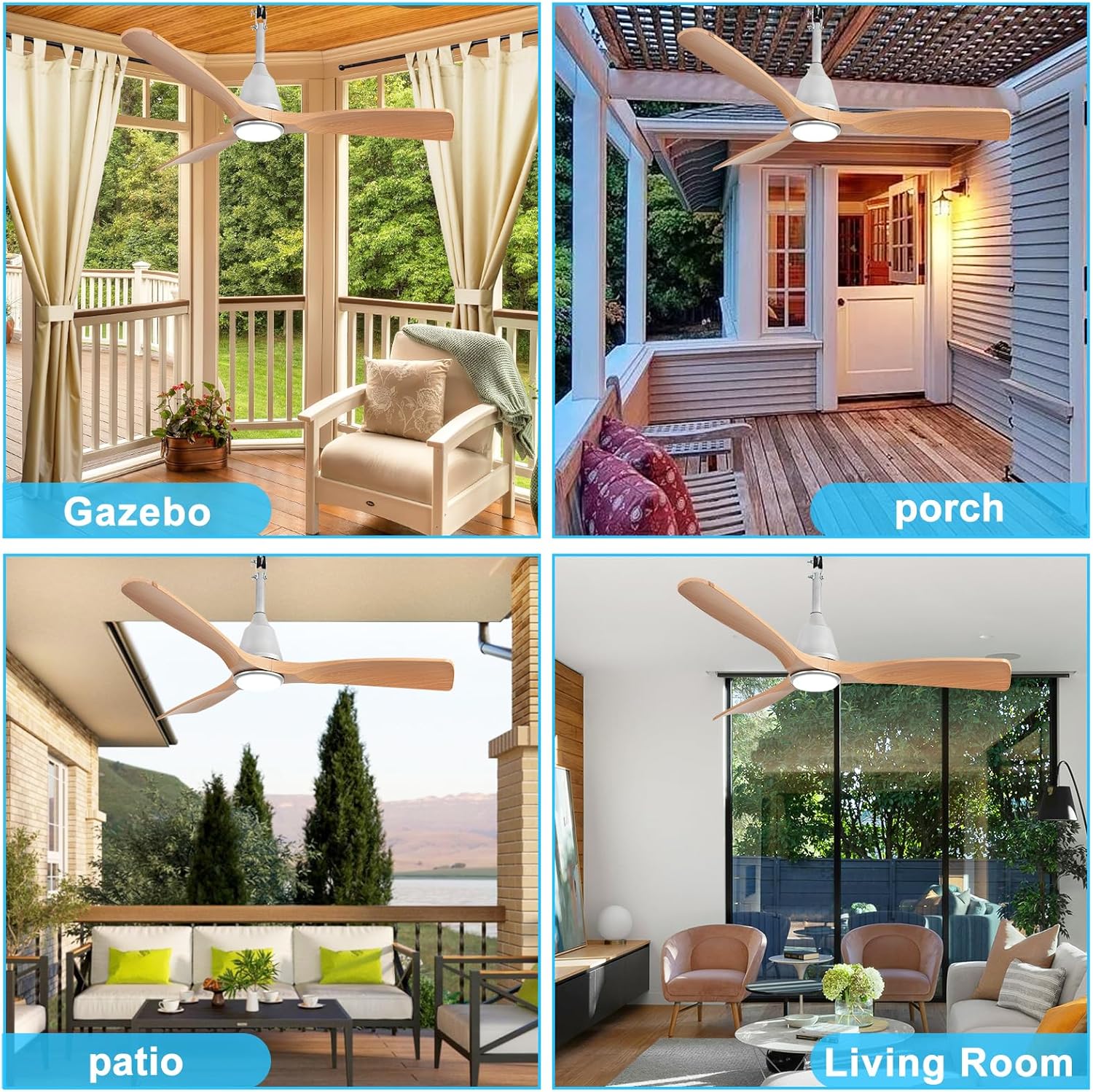 Depuley Outdoor Ceiling Fan with Lights: 42" Silver Gazebo Fans Outdoor Hanging with Remote APP Control - Plug in Waterproof Fans with Light for Patio Porch Reversible Wood Blades 3CCT 6 Speeds Timer - Image 8