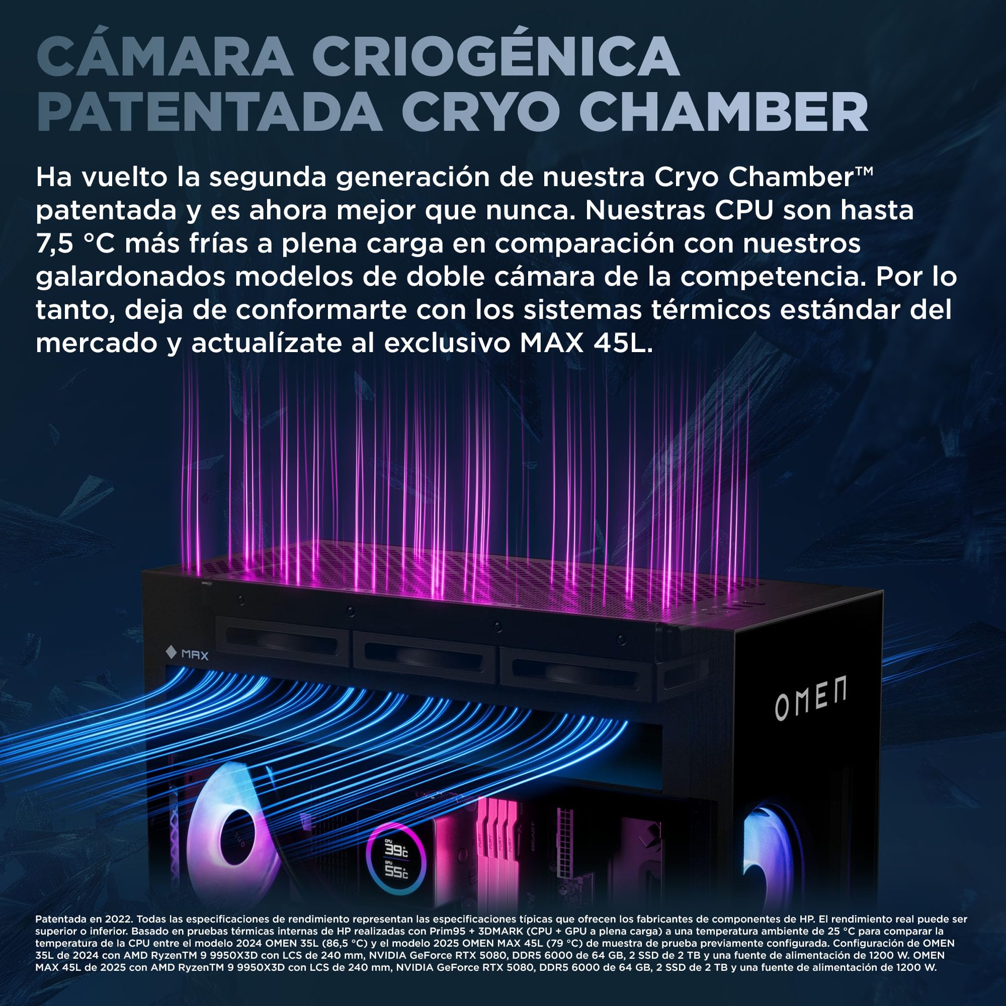 HP Ordenador sobremesa OMEN MAX 45L GT23-0000ns (Procesador AMD Ryzen 9 9900X3D, 64GB DDR5, 2TB SSD, NVIDIA GeForce RTX 5080, Windows 11 Home) Negro