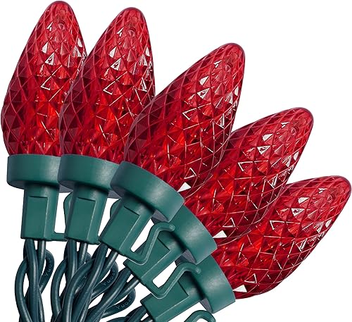 Twinkle Star Luces de Navidad C9, 12 pies, 25 luces facetadas de fresa, decoración para interiores y exteriores, 120 V, certificado UL, tira de luz