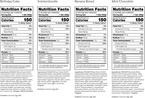 Promix Nutrition Protein Puff Bars, Variety Pack - 12 Bars