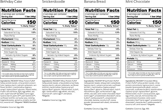 Promix Nutrition Protein Puff Bars, Variety Pack - 12 Bars