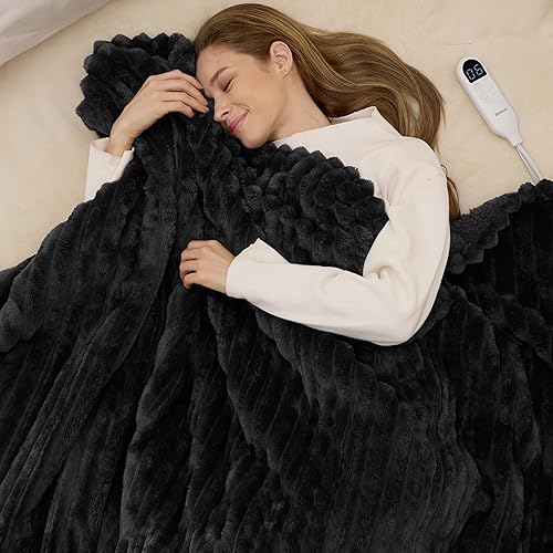 Vista 319 de Bedsure GentleSoft - Manta térmica eléctrica, suave manta eléctrica de franela acanalada, calefacción con 4 ajustes de tiempo, 6 ajustes de calor