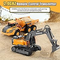 Vista 4 de DOUBLE E Volvo Excavadora RC Excavadora de control remoto de juguete para niños, vehículos de construcción de función completa, juguetes con pala