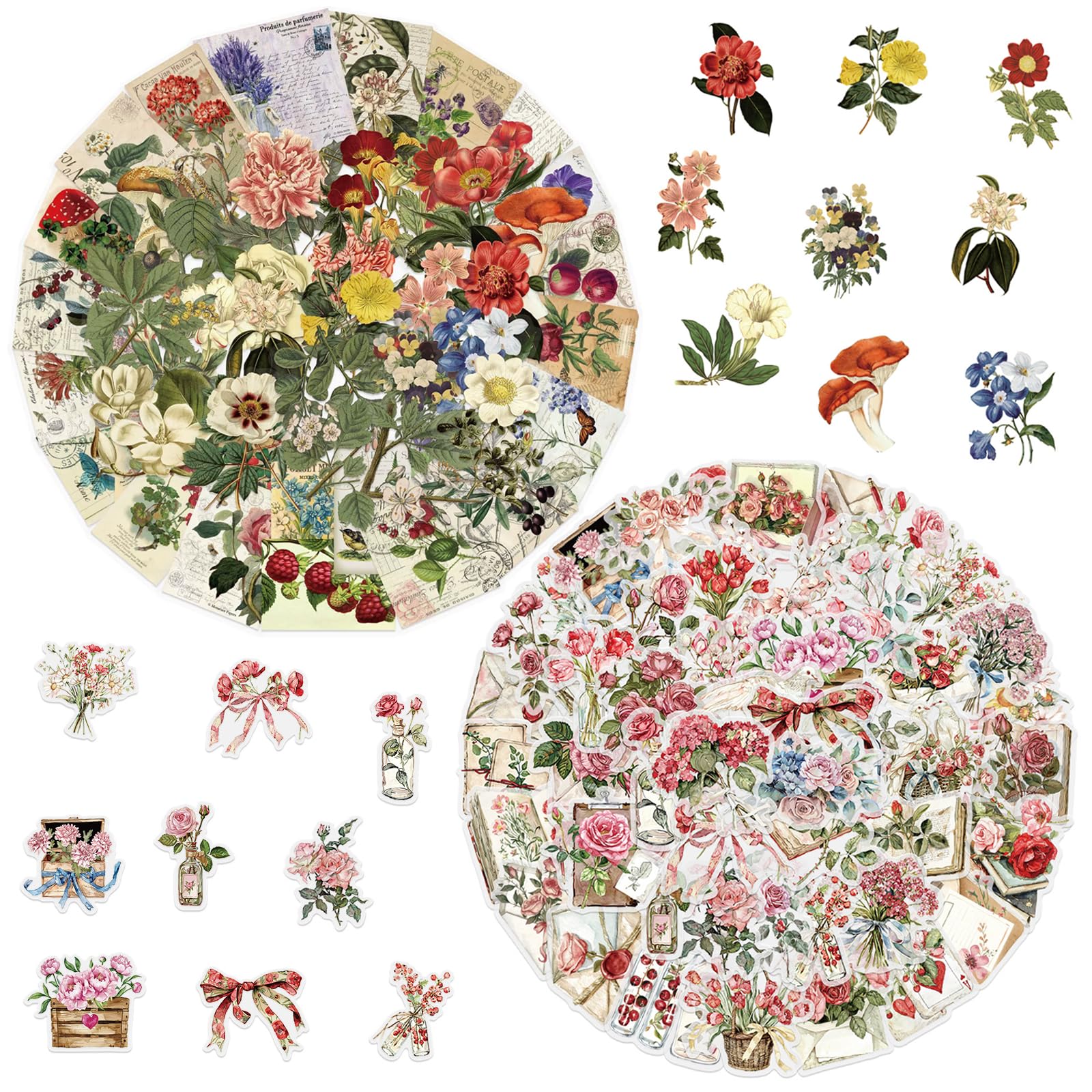 124 PCS Vintage Postmark Stickers, Retro Travel Stamp Stickers – PET Waterproof for Suitcase, Scrapbook, Laptop, Luggage & Water Bottle (Flower)