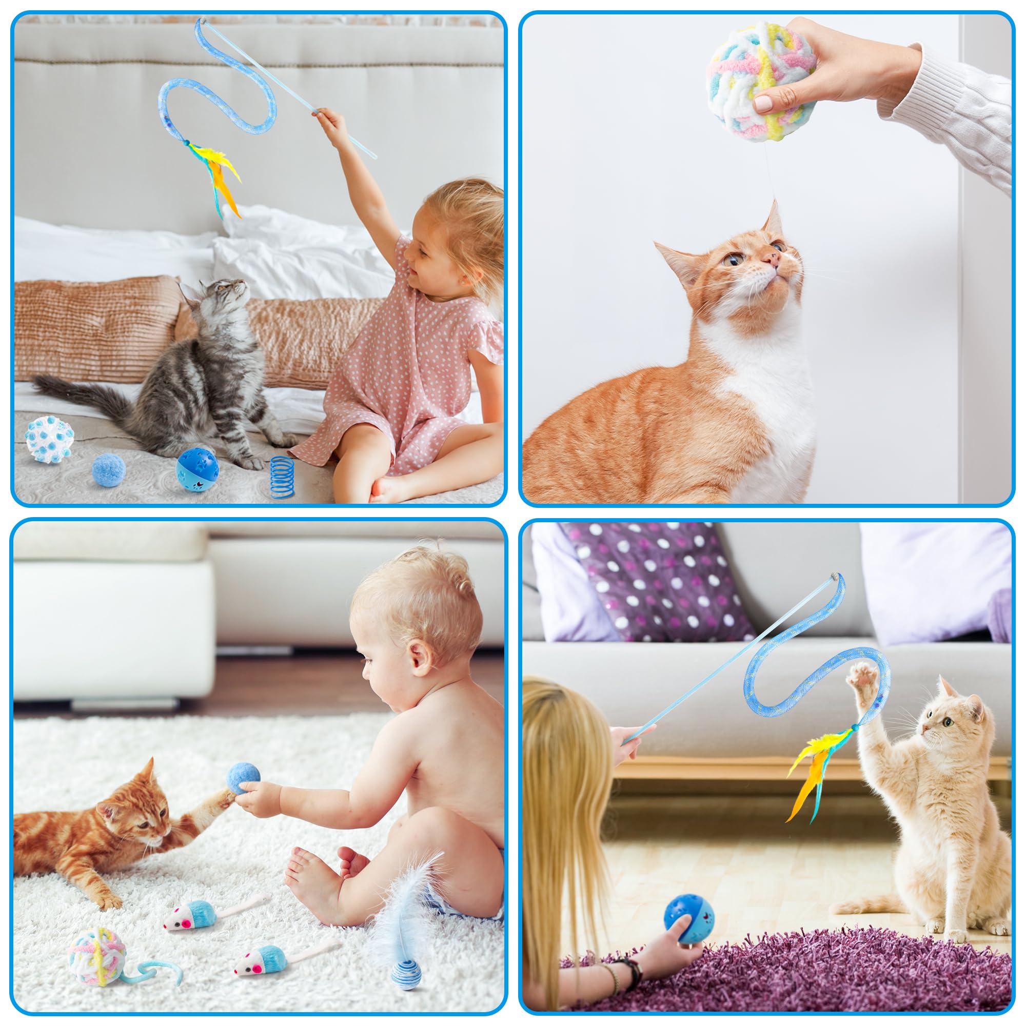 MALLMALL6 Juego de 10 juguetes para gatos que incluye resortes para gatos, varita de plumas, ratones, bolas arrugadas y bolas de campana para mascotas, rompecabezas interactivo para mascotas, paquete