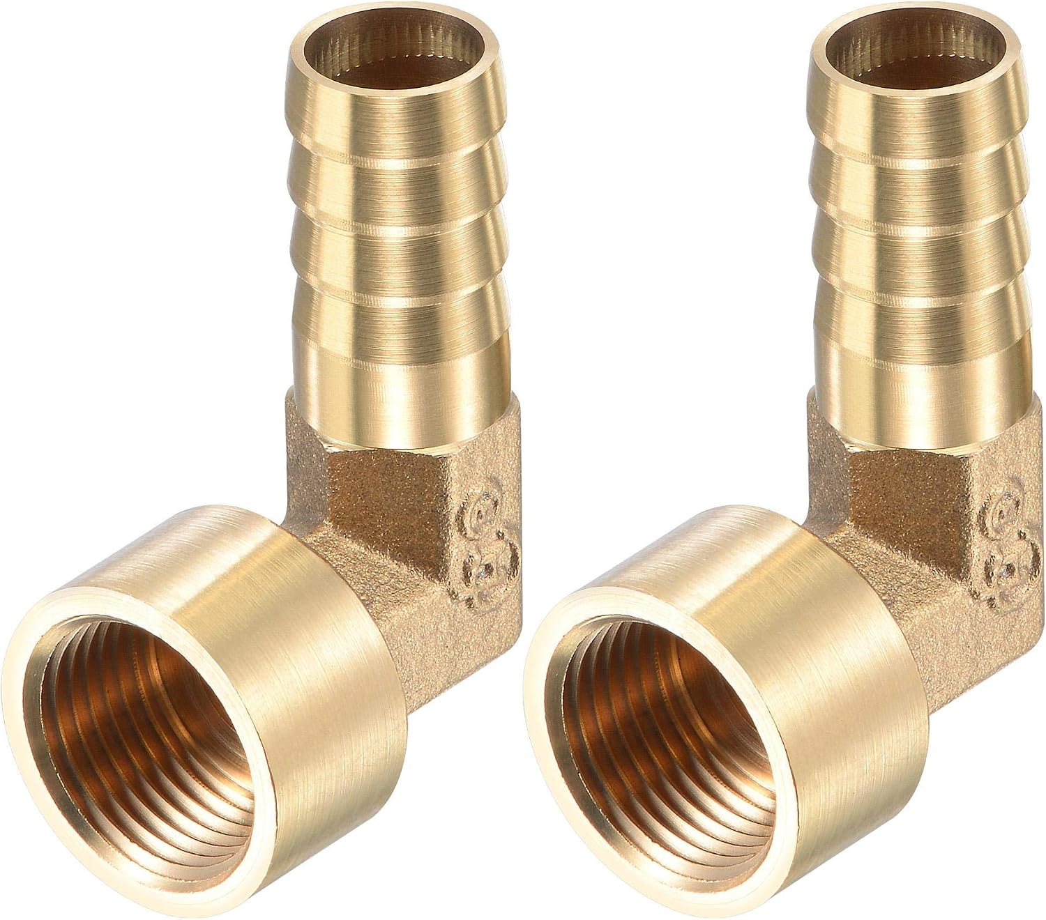sourcing map Brass Hose Barb Fitting Elbow, 12mm Barbed x G3/8 Female Pipe Connector Adapter for Water Fuel Air Pack of 2