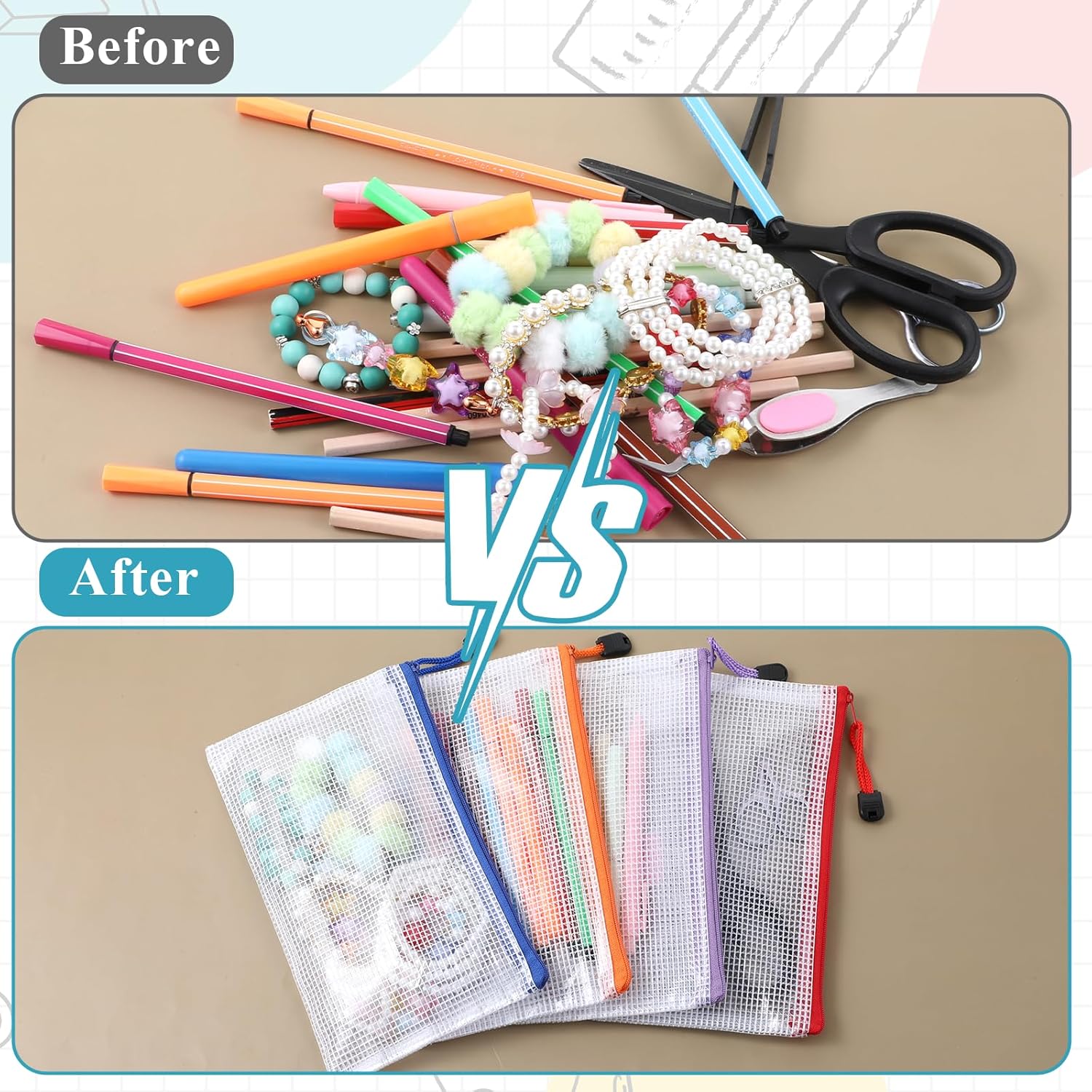 Giantree 100 Pack Mesh Zipper Pencil Pouch Bulk, 9' x 5'' Small Clear Pencil Cases Pouch Multipurpose Cosmetics Toiletry Bags for School Supplies File Travel Stationery Storage Organizing - Image 6