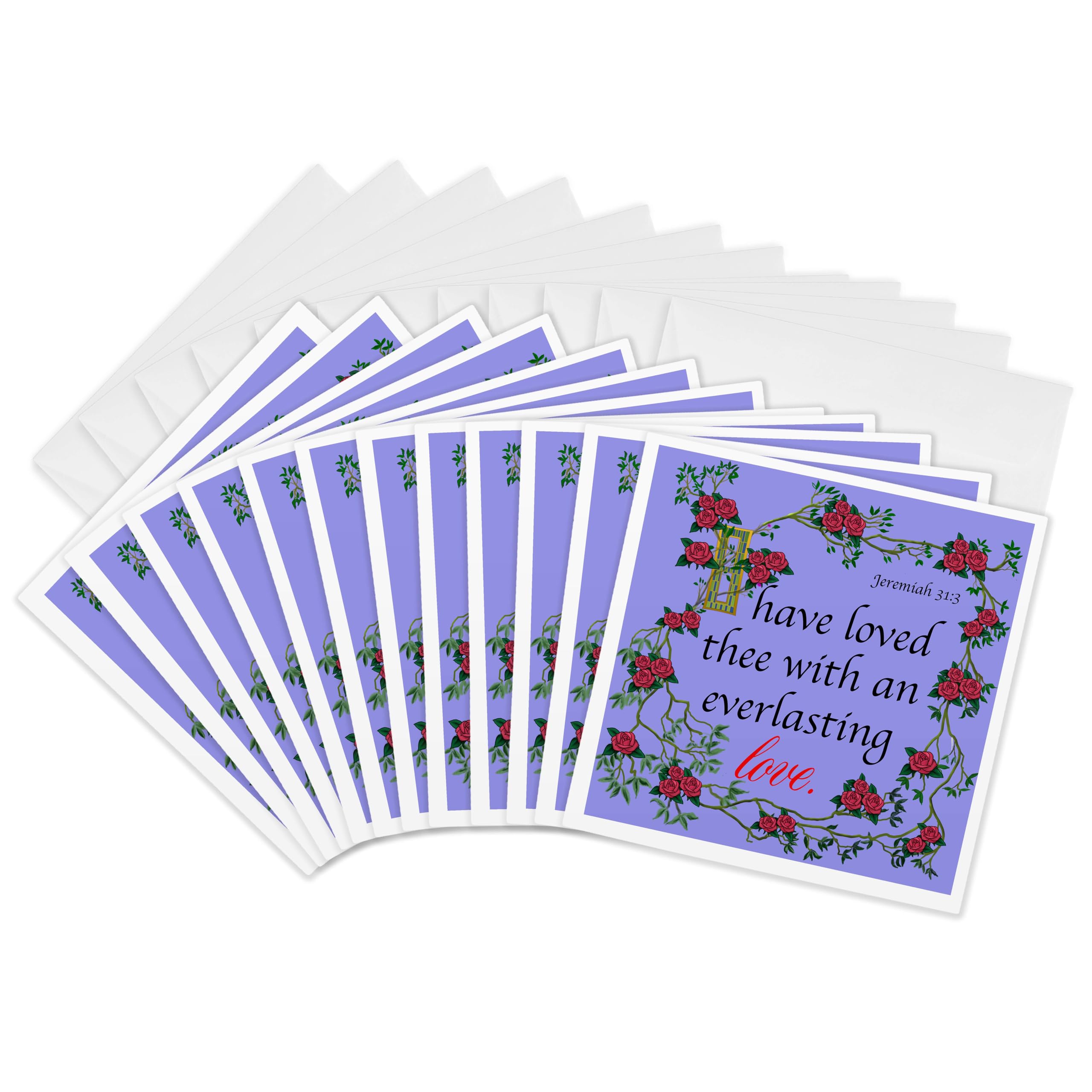 3dRose gc_252423_2 6 x 6-Inch"Jeremiah 31 V3 I Have Loved Thee with an Everlasting Love" Greeting Card (Set of 12)