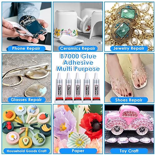 Miniatura 3 de B7000 Jewelry Rhinestones Glue, Cludoo 5PCS B-7000 Clear Super Glue Transparent Industrial Adhesive for Phone Repair Jewelery Making Crafts Gem
