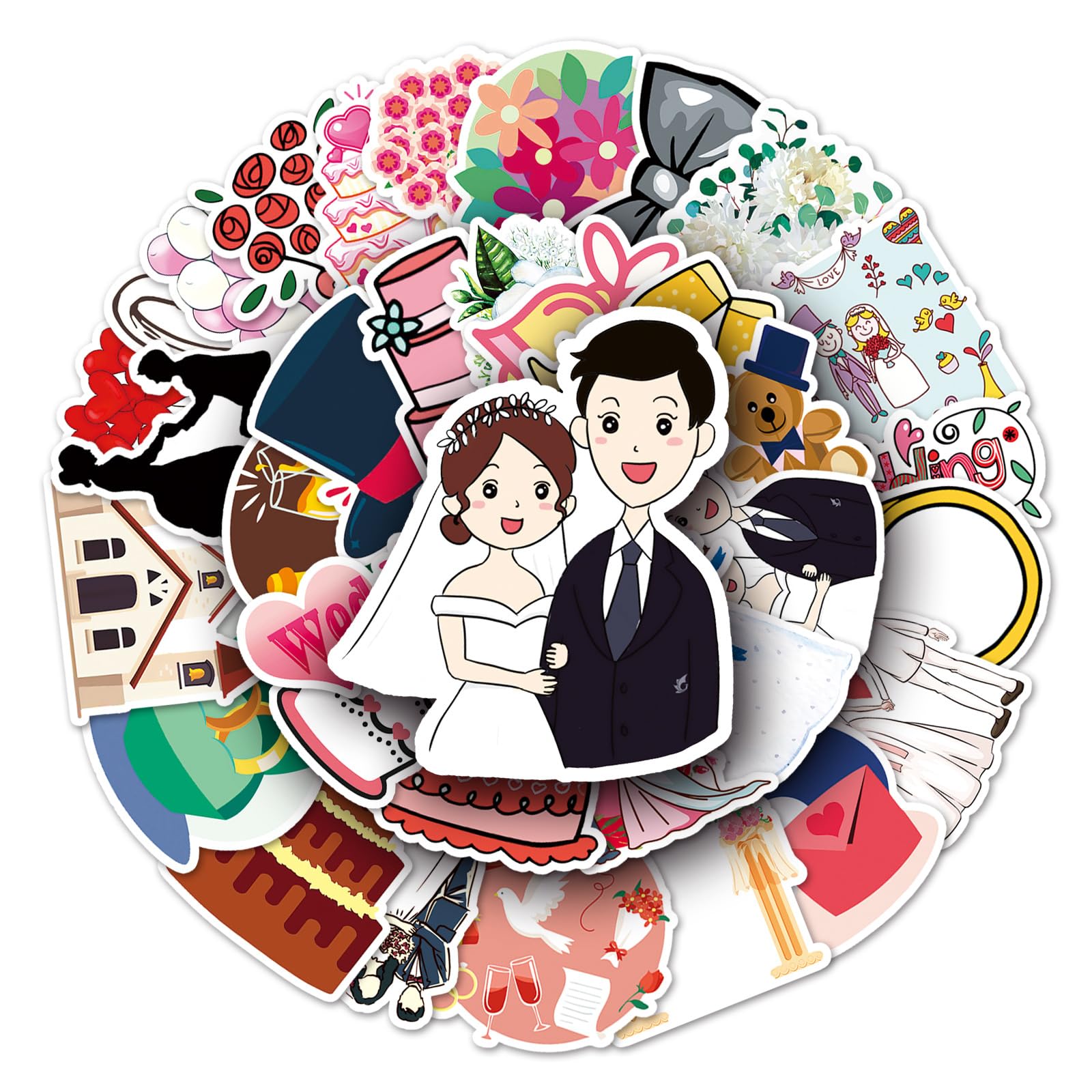 50 adesivi per matrimoni per scrapbooking, in vinile, impermeabili, con parole di matrimonio, per laptop, album di ritagli, biciclette, auto, tazze del telefono e altro (matrimonio)