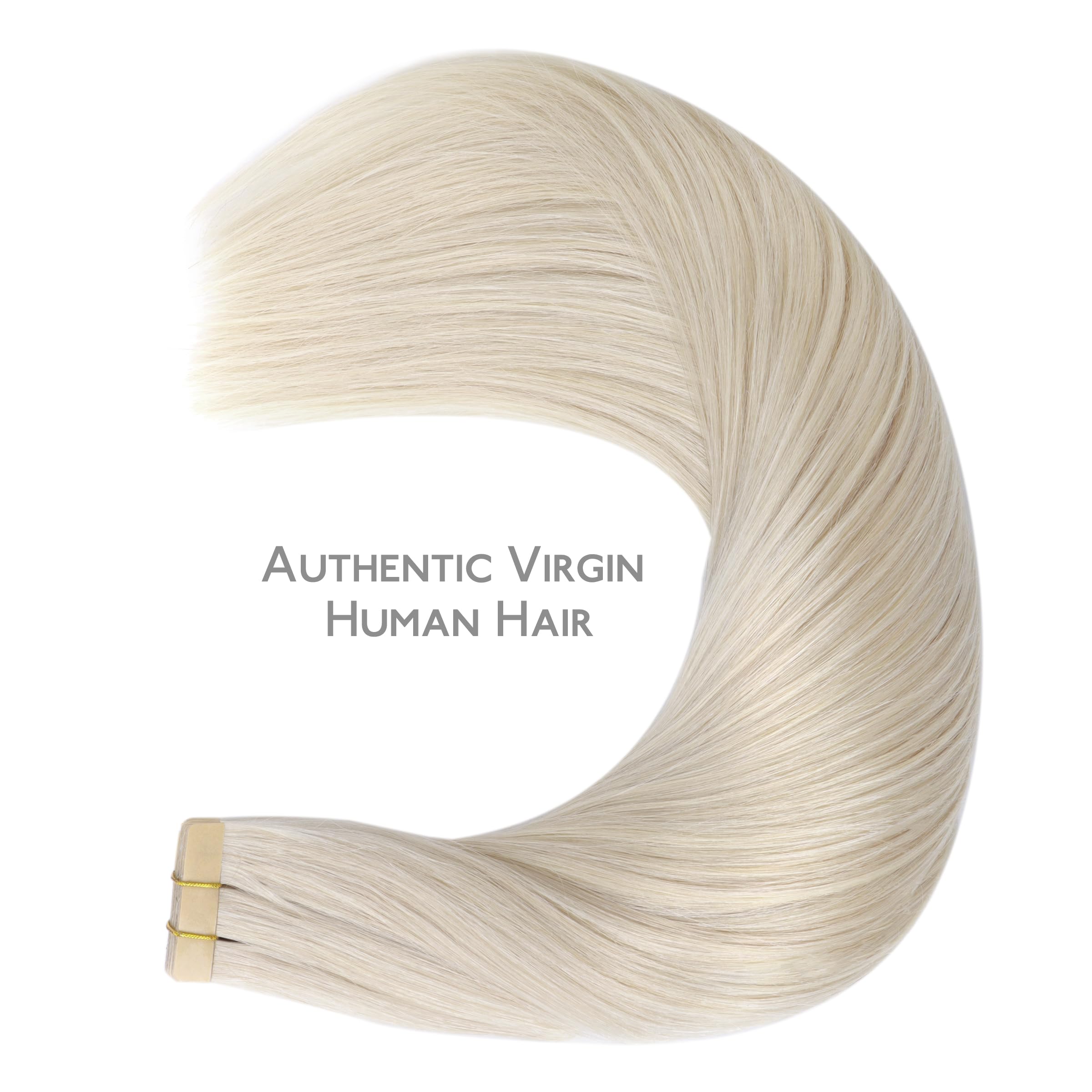 WENNALIFE Tape Extensions Echthaar, 20pcs 50g 35cm 14 Zoll Platinblond Remy Invisible, Seidig Gerade Echthaar Extensions Skin Weft Tape Ins - 5