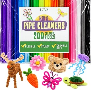 LOVA Pipe Cleaners Craft Bulk 200 Count – 12 Inch Chenille Stems in 20 Assorted Colors, Multicolor Fuzzy Craft Supplies for DIY Arts and Crafts, Flower Stems & Classroom Projects