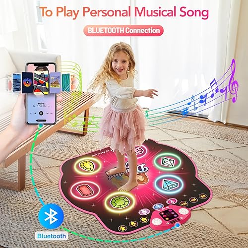 Miniatura 4 de Tapete de baile para niñas de 3 a 12 años, tapete de baile para niños de 6 botones, almohadilla de baile Bluetooth, 6 modos de juego iluminada,