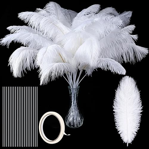 Plumas grandes blancas para jarrón y centros de mesa 24 plumas de avestruz de 10-12 pulgadas a granel, plumas grandes boho para centros de mesa,
