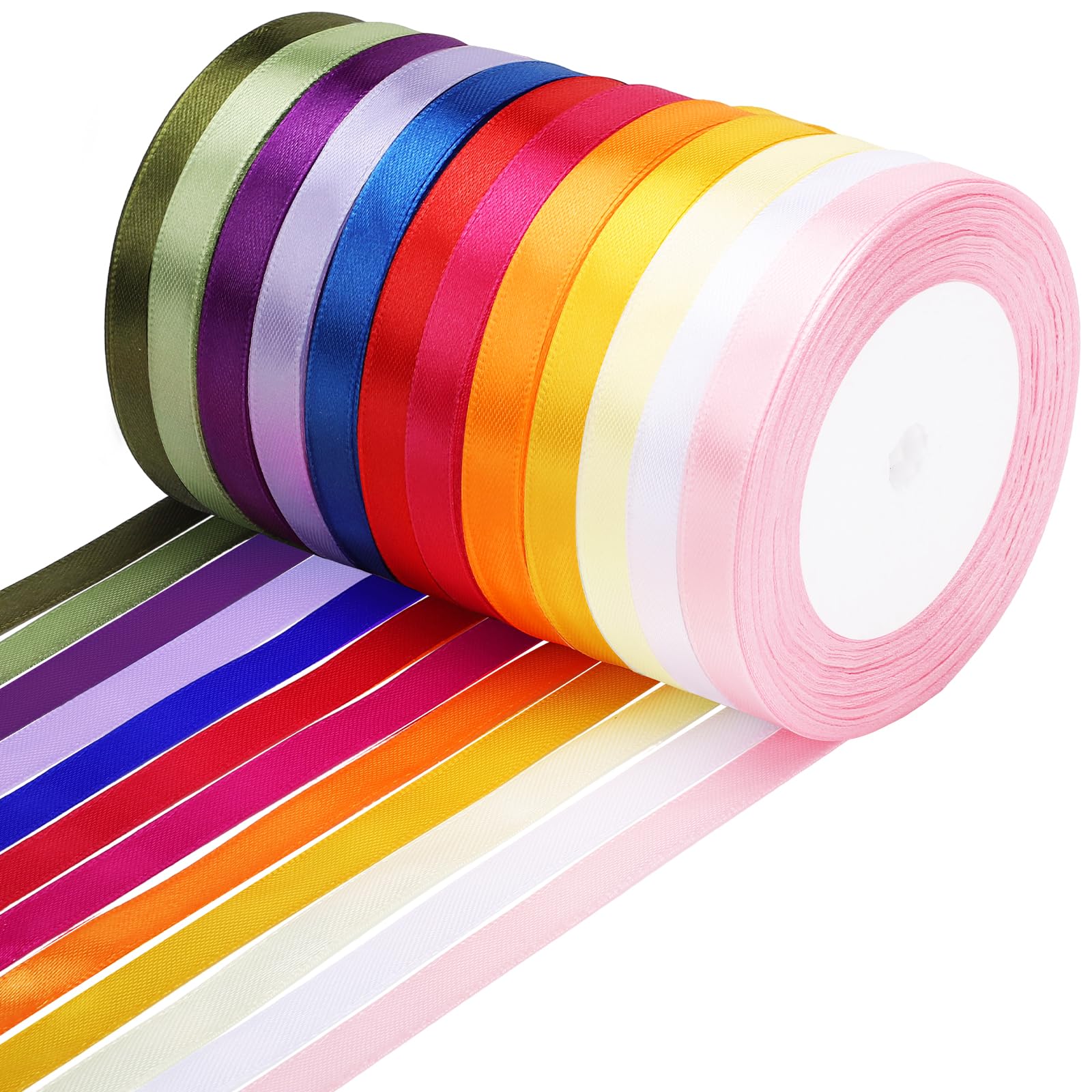 woric 12 Rolls Satin Ribbon, 22m*10mm Each Gift Ribbon Multicolor Satin Ribbon for Crafting Gift Wrapping Hair Bows Wedding Party Decorations Balloon Accents DIY Ribbon Wands