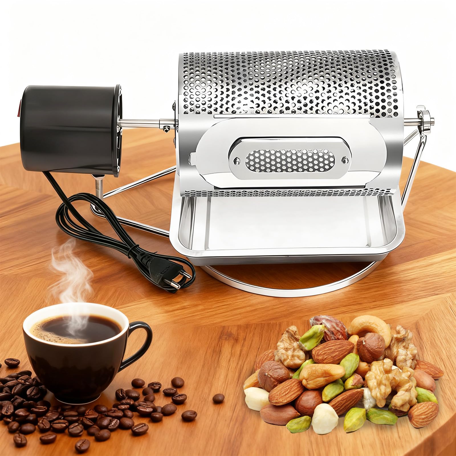 Torréfacteur à Café électrique, Entièrement Automatique Pour Usage Domestique Et Professionnel Torréfacteur à Tambour Avec Fenêtre De Visualisation Plateau En Acier Inoxydable Capacité De 250g