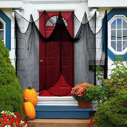 Miniatura 5 de Halatool Tela espeluznante de Halloween de 85 x 400 pulgadas, gasa negra de gran tamaño, para colgar en casa embrujada, decoración de Halloween,