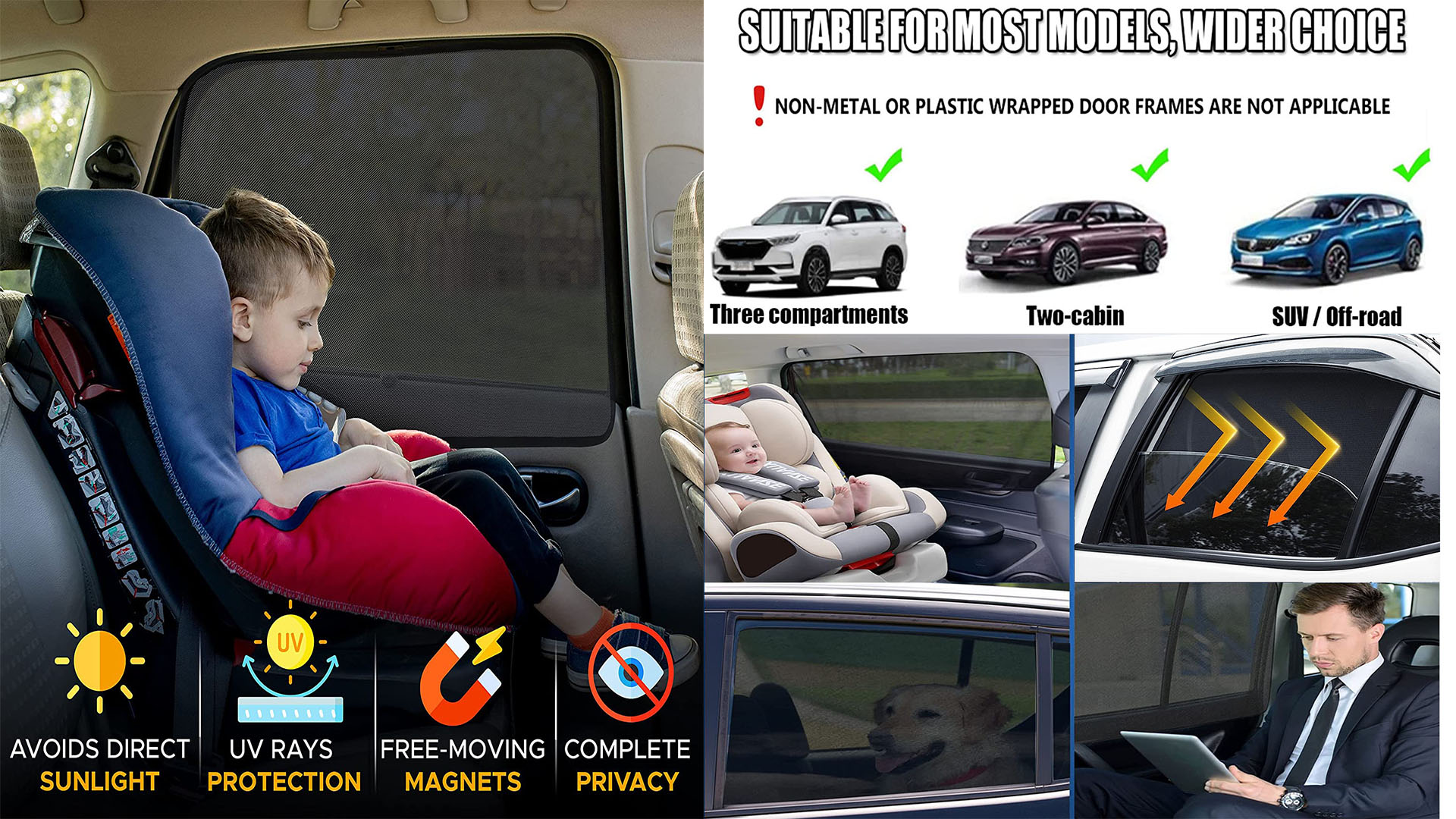 Parasole Magnetico Per Auto 2 Pezzi - Protezione Solare Universale Con 16 Magneti Per Bambini E Animali Domestici
