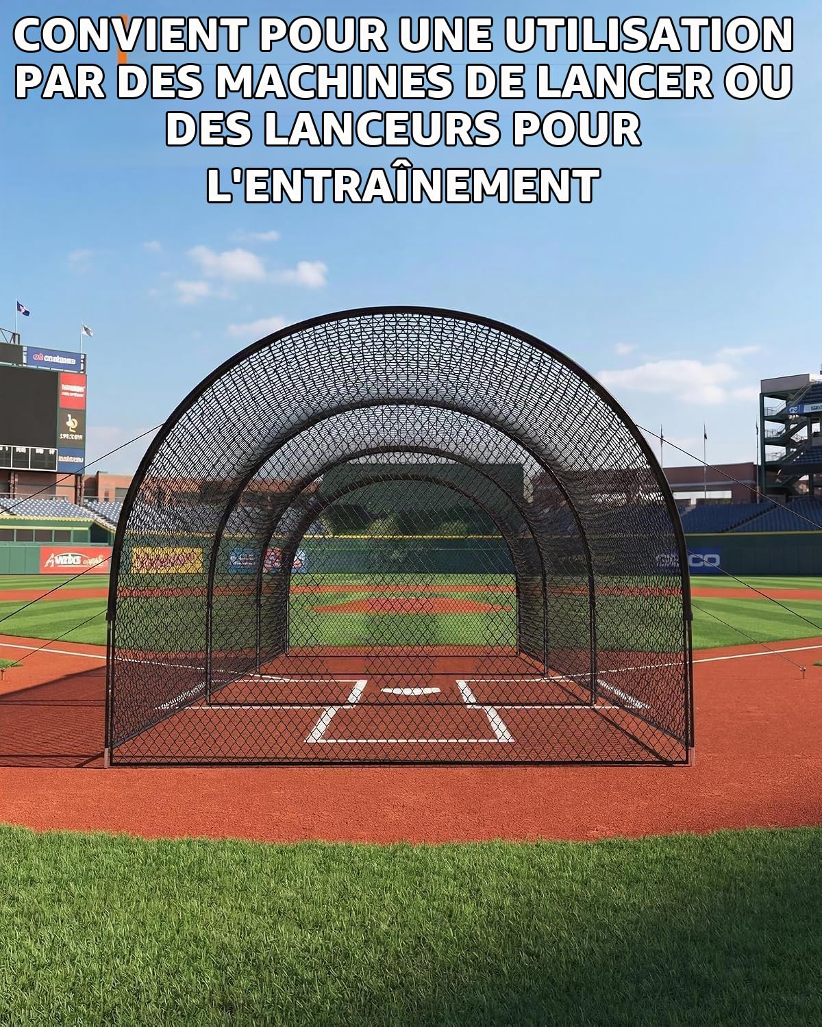 Filet de Cage de Batteur de Baseball Portable, pour Jardin Arrière-Cour, Cage d'Entraînement Baseball et Softball avec Trou pour Machine à Lancer et Porte Amovible, 1008 * 372 * 243 cm
