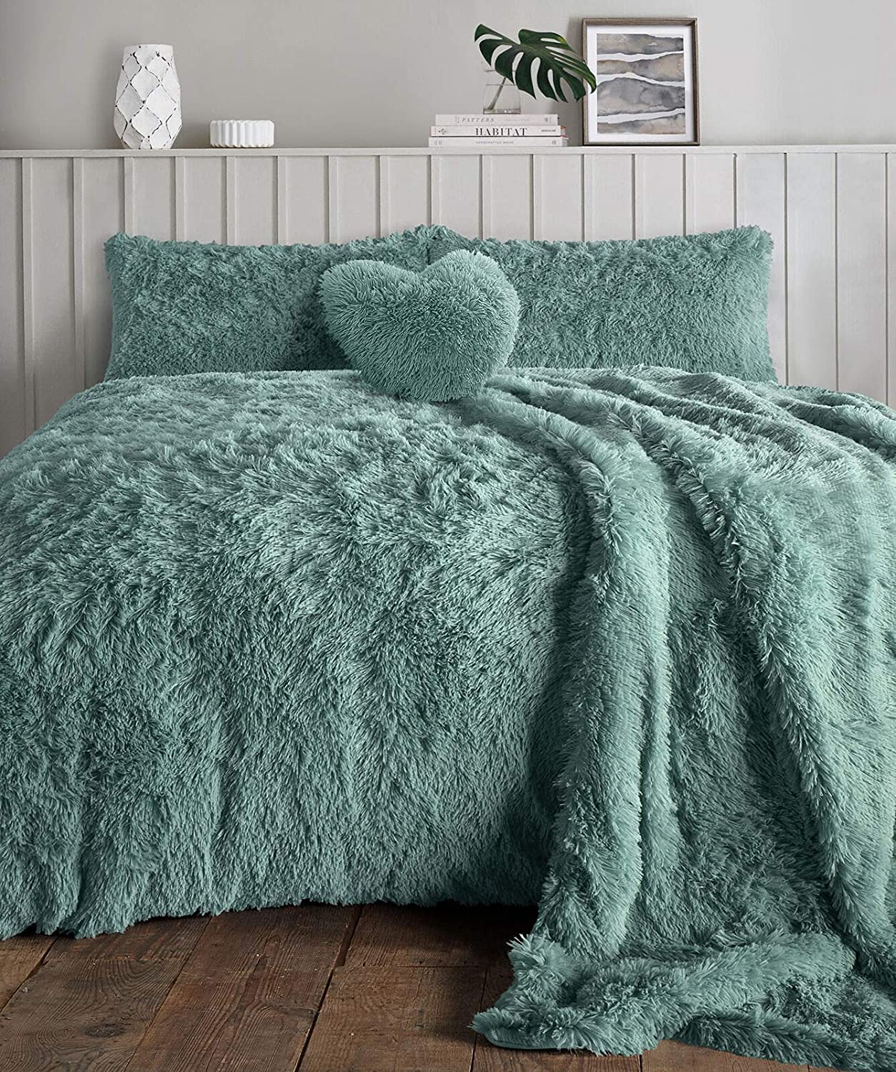 Nightzone Alaska Teal Luxury Teddy Bear Fleece Long Fur Cuddles Alaska Duvet Cover Set Warm Cosy Soft Teddy Bedding Set (, Double)