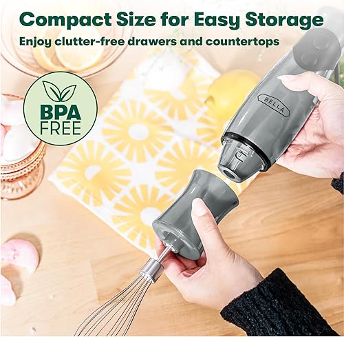 Miniatura 5 de BELLA Batidora de mano de inmersión, batidora portátil con accesorio para batidor, exprimidor eléctrico de mano, batidos, comida para bebés y