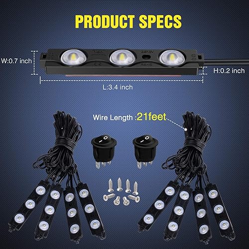 Miniatura 9 de Nilight TR-117-H - Juego de 8 luces de camioneta para camioneta con 24 luces LED de carga verde con interruptor para camioneta todoterreno debajo