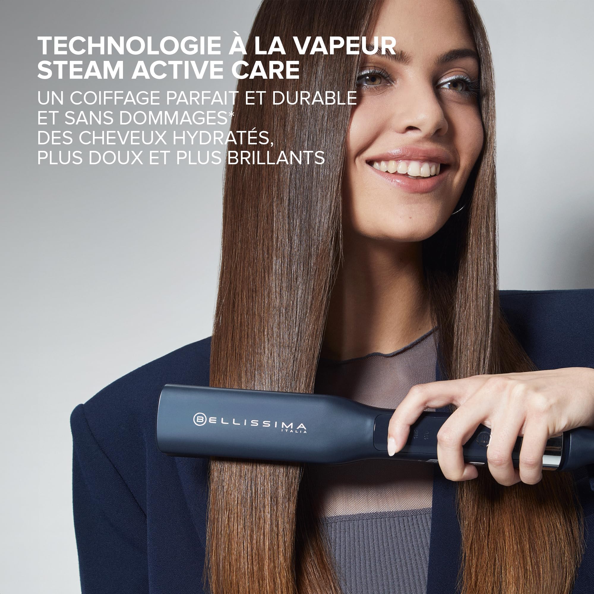Bellissima Fer à Lisser Steam Elixir Deluxe - Fer à Vapeur Professionnel Pour Rendu Lisse ou Ondulé - Lisseur Vapeur Avec Plaques en Céramique et Kératine Cheveux Protégés, Doux et Lumineux