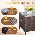 Flamaker Ensemble de meubles patio 3 Pièces Chaises de patio pour meubles d'extérieur Rattan tout-temps avec table en verre trempé pour balcon de porche Bistro (Brown/Cream)