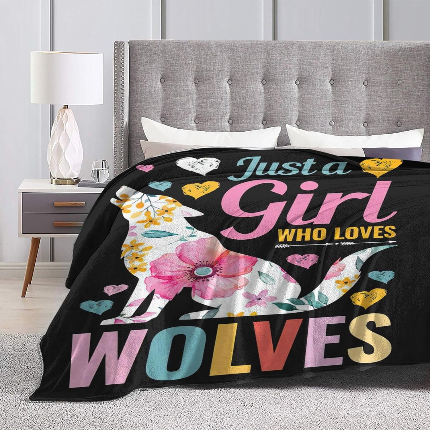 SweetFox Just A Girl Who Love Wolves Blanket Cute Wolf Decor Animal Throw Blanket Gifts for Girls Boys Super Warm Soft Plush Fleece Flannel Winter Couch Bedding for Baby Kids Adults Women 50"X40" - Image 8