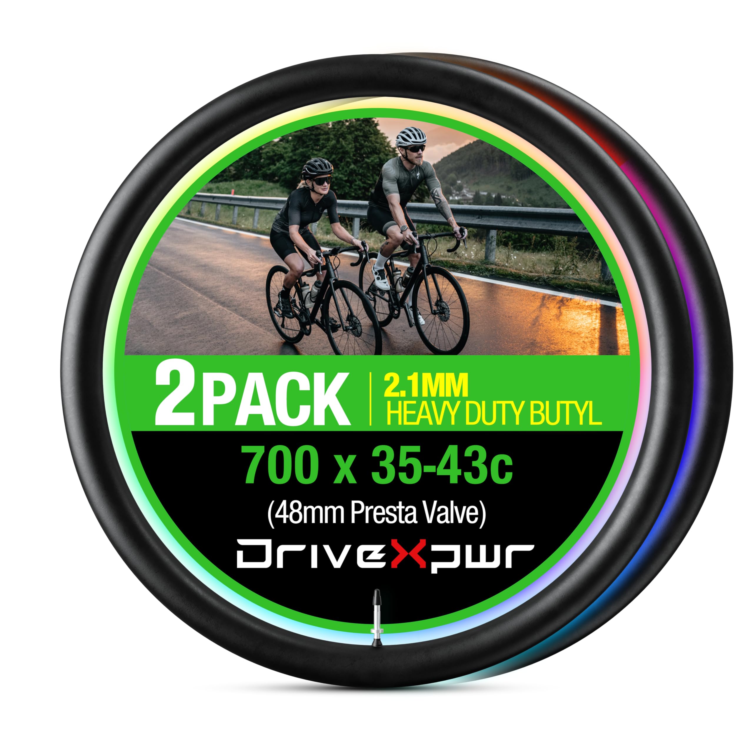 Camera d'aria per bici da 700 x 23-25c, 700 x 28-32c, 700 x 35-43c, 28 pollici, 2 mm di spessore con valvola Presta da 48 mm, tubi in gomma butilica per bici da strada e gravel, confezione da 2