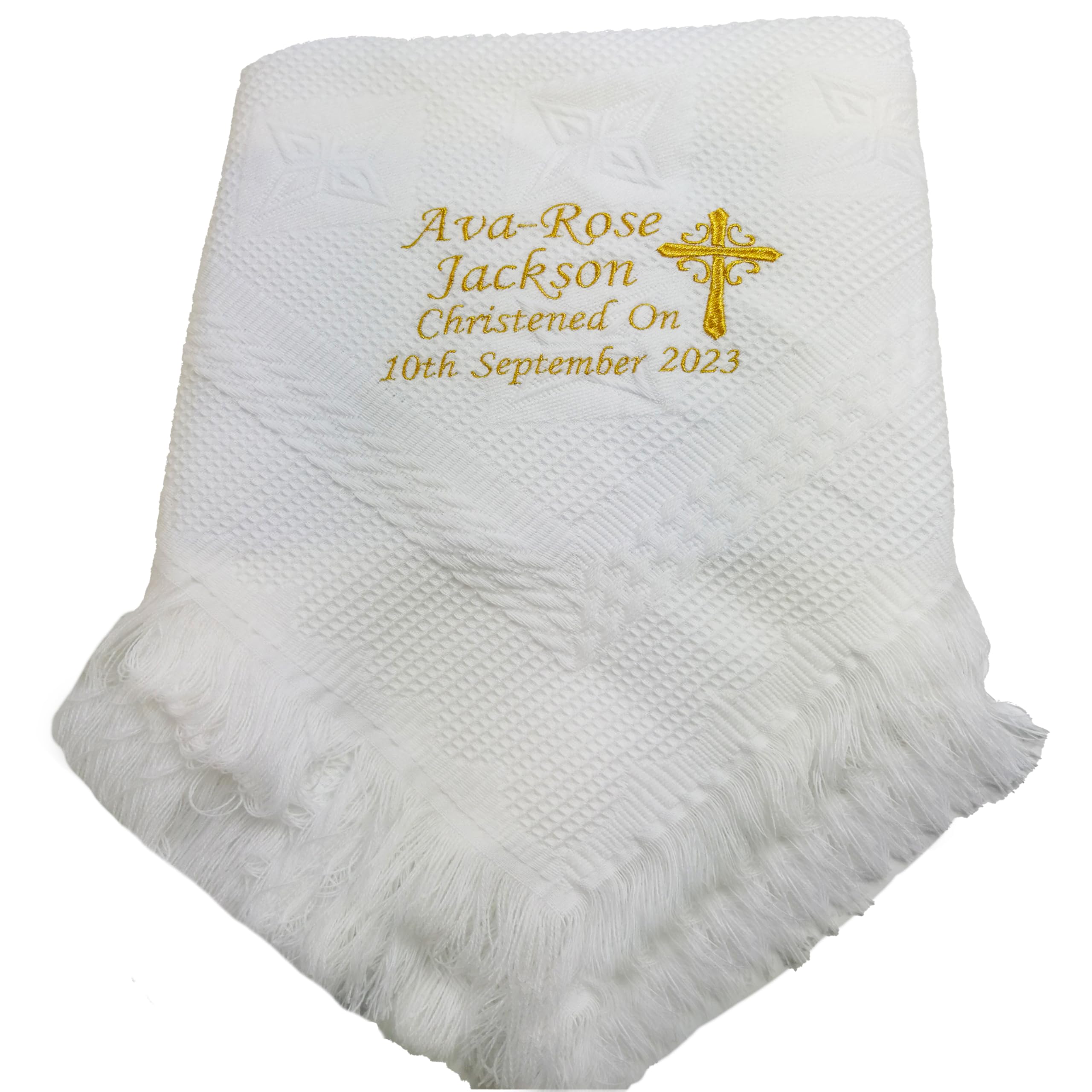 Personalised Embroidered Baby Shawl. This Pretty White Christening/Baptism/Naming Day shawl, Keepsake, Gift (Star Shawl)