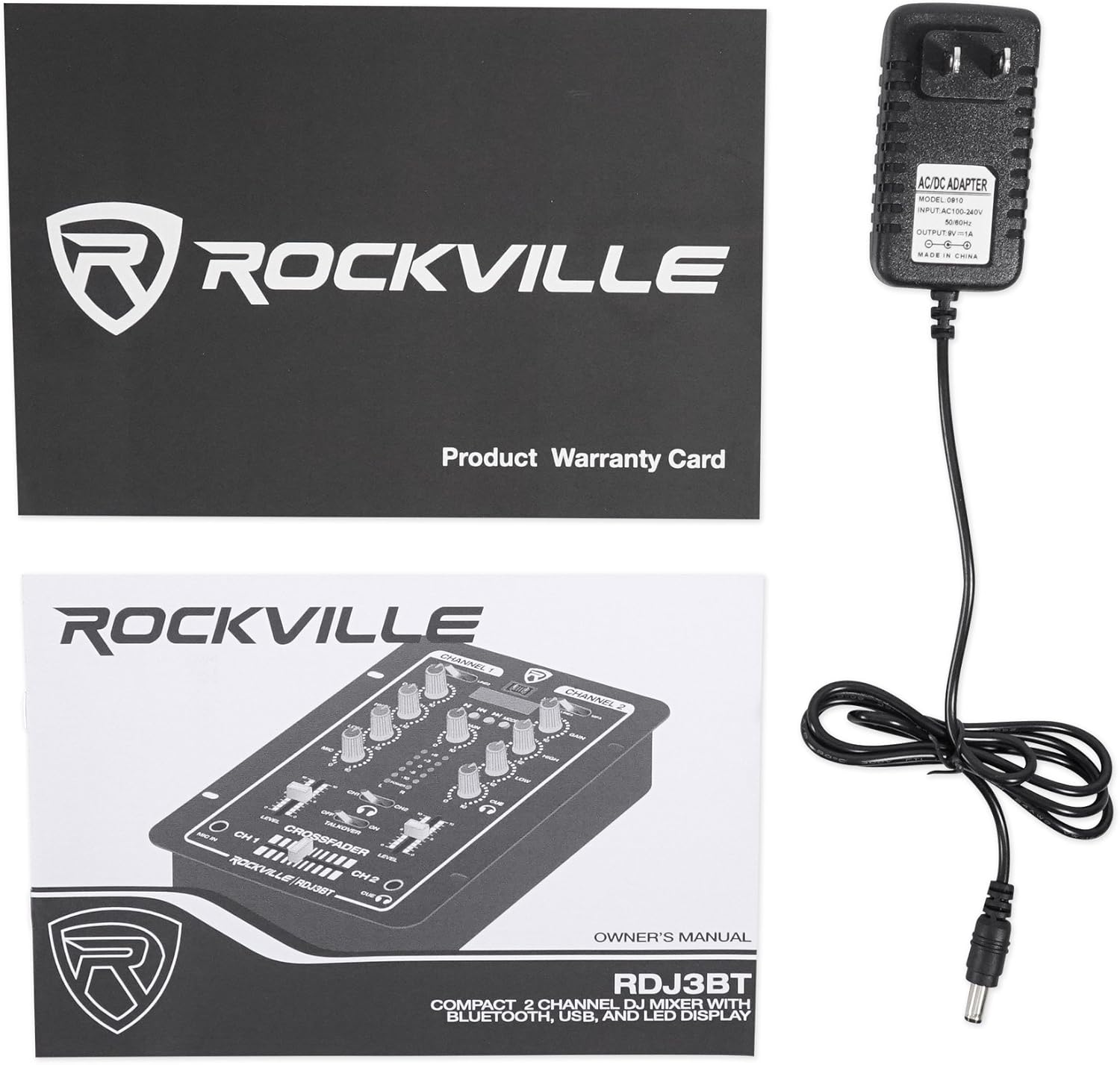 Rockville RDJ3BT 2 Channel DJ Mixer with USB, Bluetooth, Talkover, 4 Line Inputs