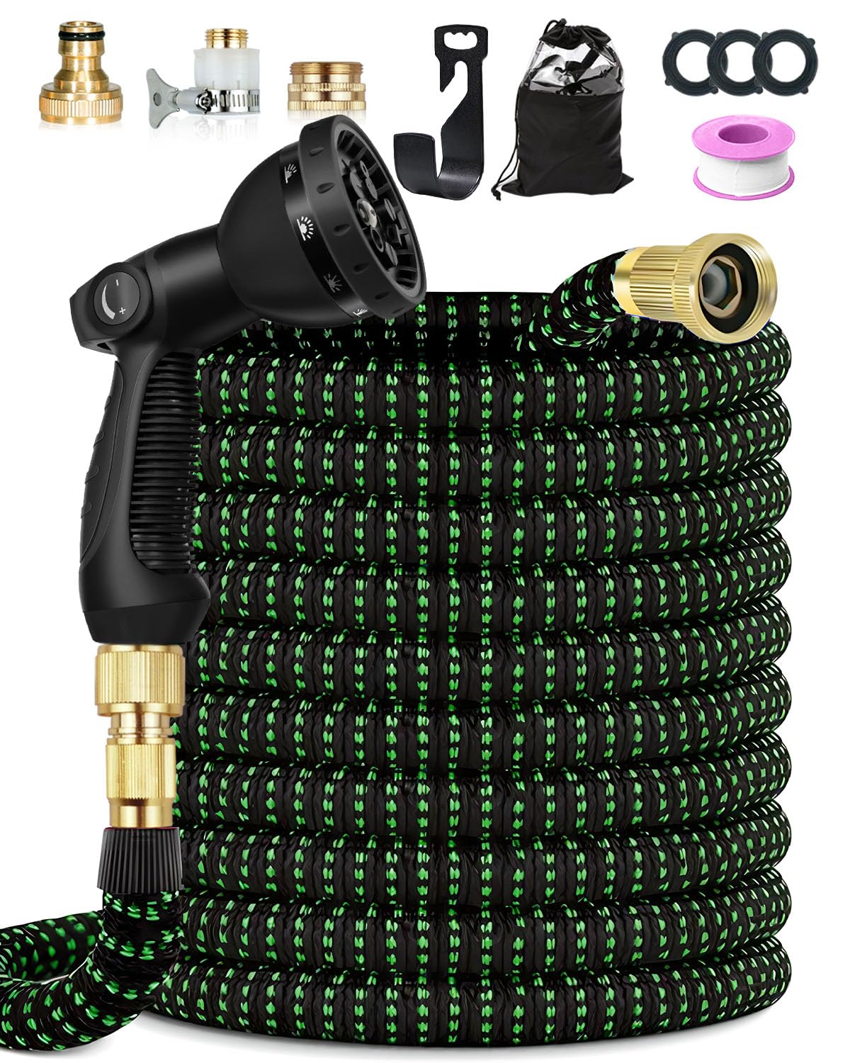 Garden Hose Pipe, 30M/100FT Expandable Garden Hose, 10 Spray Mode Hosepipe for Garden, 4 Layer Latex, 3/4"&1/2" Metal Connectors, Hands-Free Spray Gun, Flexible & No-Leak Water Hose for Washing, Blue — view 8