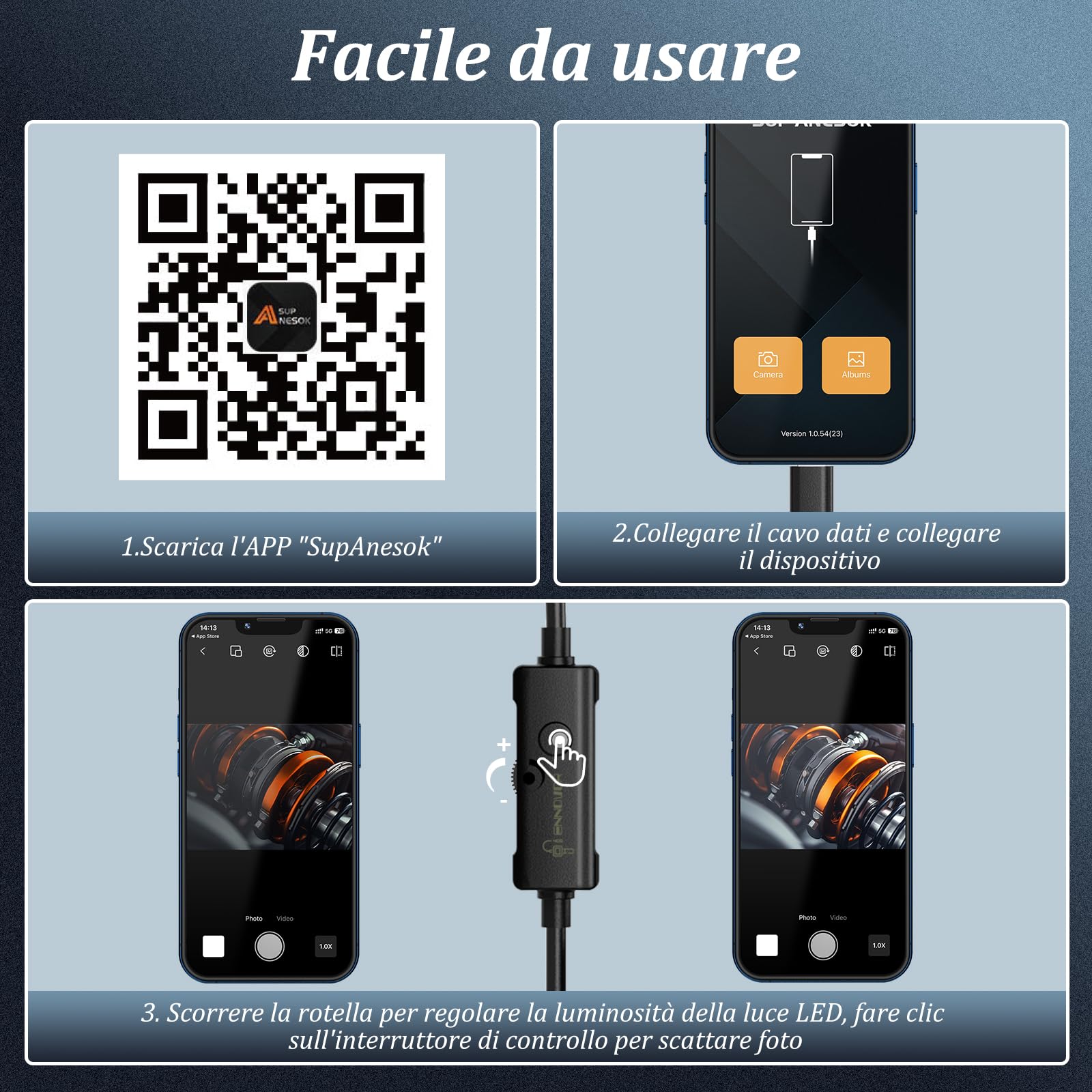 Endoscopio per Smartphone, 1920P HD Telecamera Endoscopica, IP67 Sonda Impermeabile, Endoscopio con 8 LED, Telecamera Ispezione Tubi con Cavo Semirigido da 5 m, Android iOS - Camera senza WiFi