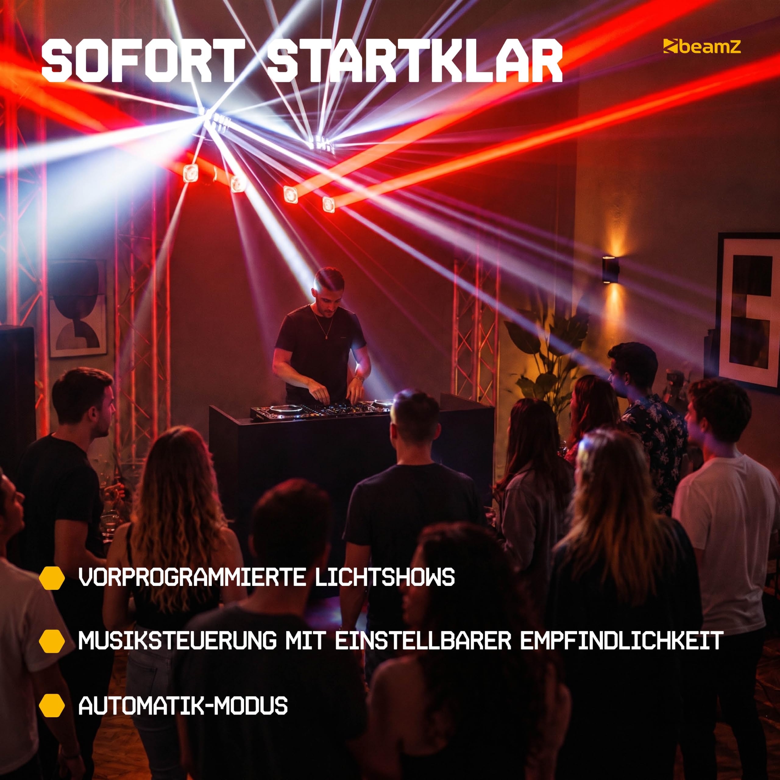 BeamZ ShowBar GO Glow - LED Partybar - 2x Mini Moving Head, 2x Derbys, 2x PAR & Wash Stroboskop - 45 Watt DMX Discolicht Partylicht Anlage, Disco Light DJ Equipment, Musikgesteuert, Fernbedienung