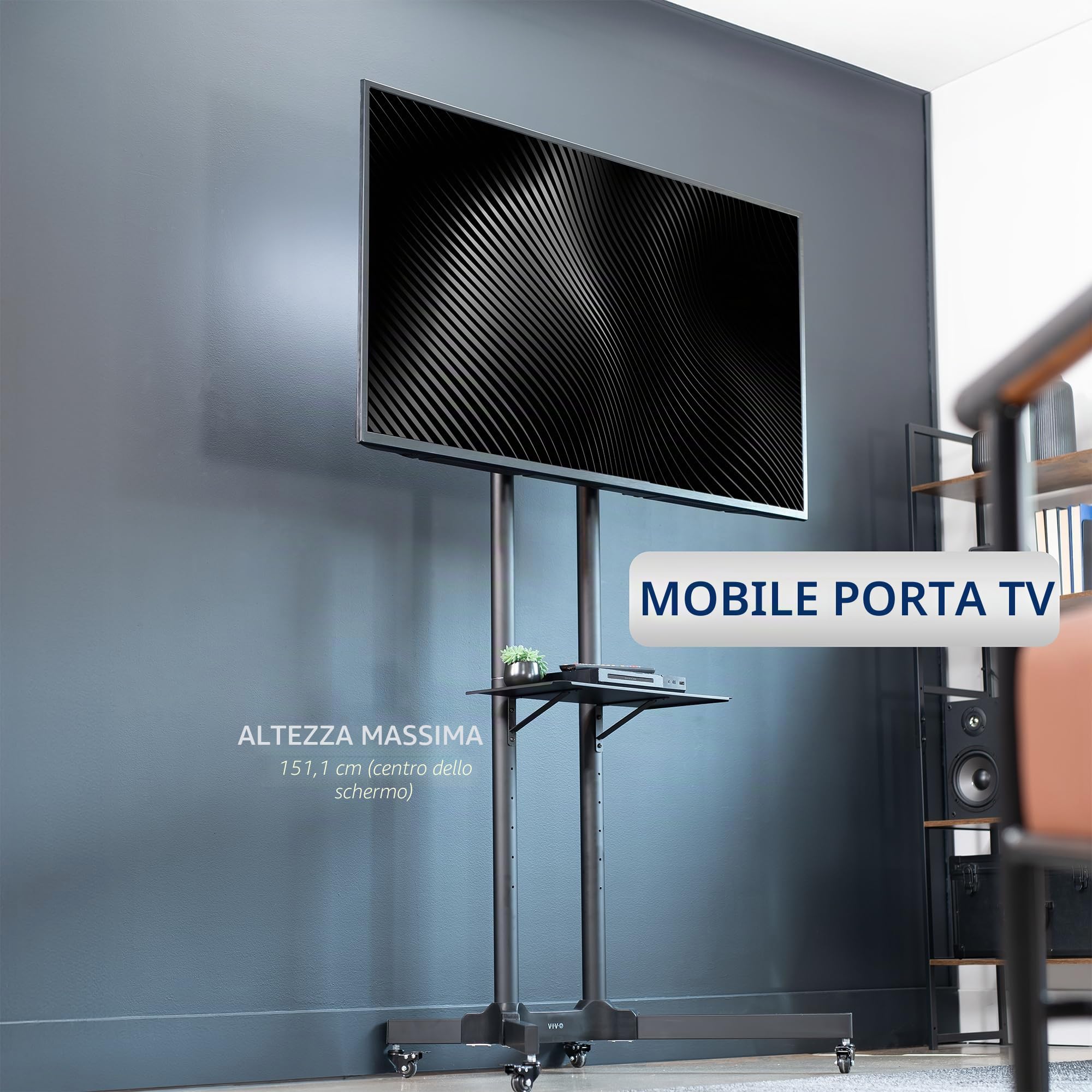 VIVO STAND-TV03E - Carrello mobile per TV da 32 a 83 pollici fino a 50 kg, LCD LED OLED 4K Smart Flat e Curvi, Supporto con ripiano DVD per laptop, ruote di bloccaggio, VESA max 600 x 400, nero