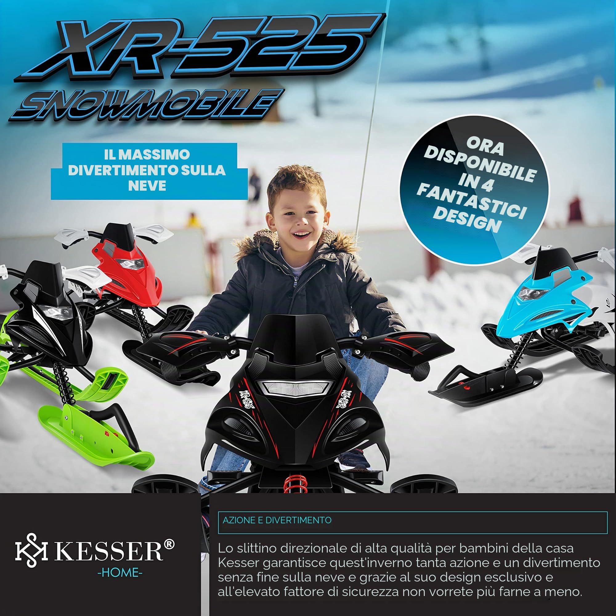 KESSER® Slitta con sterzo con 2 Freni a Pedale | Corda di trazione Automatica | Sospensione | Sistema di Guida Antisdrucciolevole | Bob Slittino per Bambini Slitta Slittino