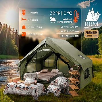 RBM Outdoors Panda Canvas Inflatable Tents for Camping with Stove Jack