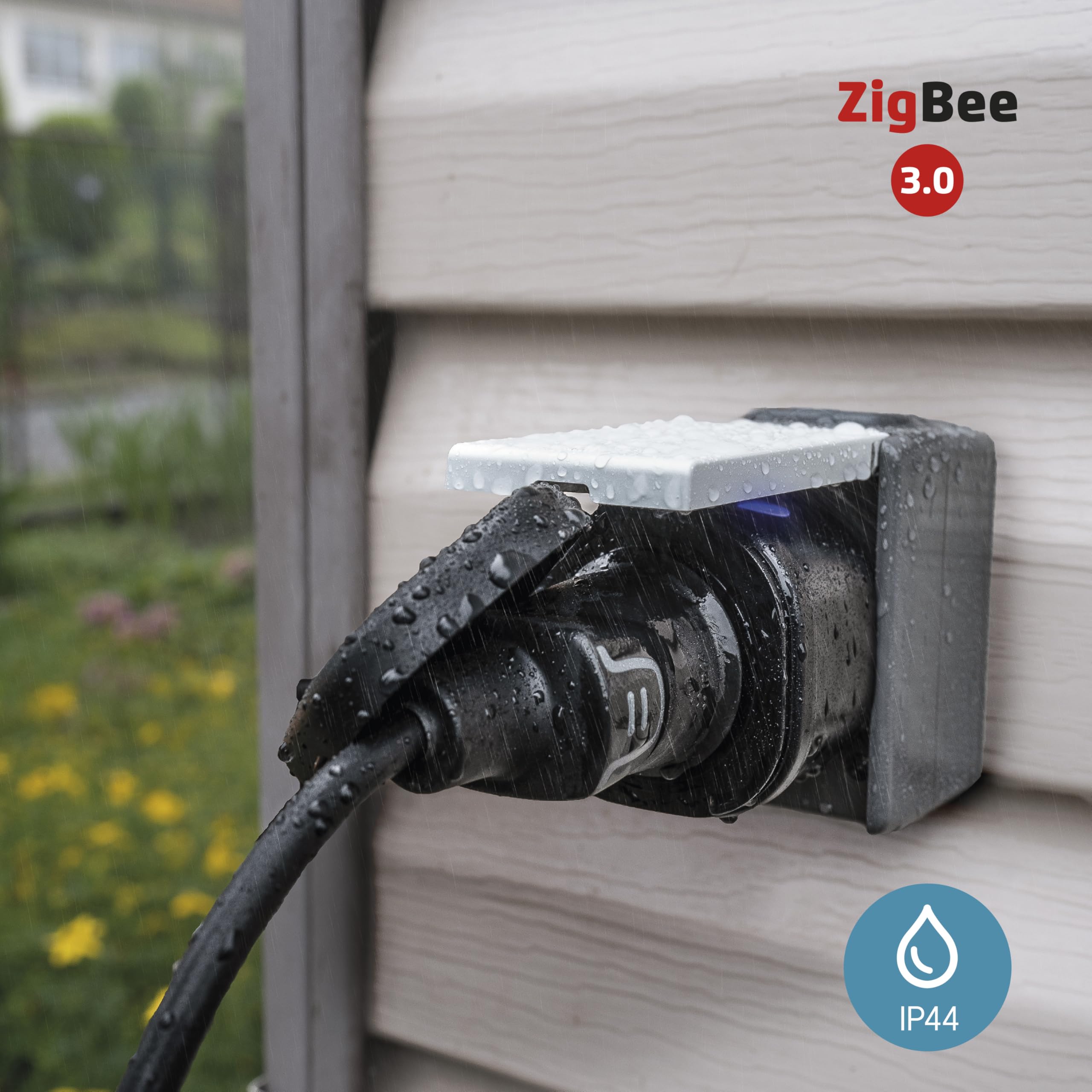 EMOS GoSmart ZigBee prise extérieure 16A, 2,4 GHz, minuterie et compteur, IP44, commande manuelle ou via Smart-App, compatible Alexa/Google Assistant, couleur noire