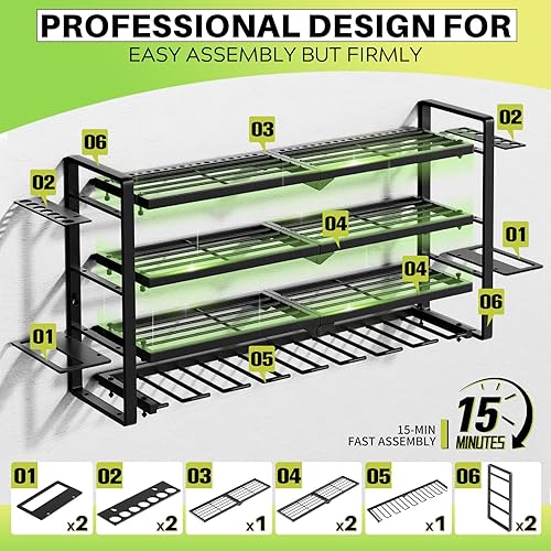 Miniatura 5 de Gran Organizador de Herramientas Eléctricas de Pared, Organizador de Almacenamiento de Garaje para Herramientas Inalámbricas con Soporte para