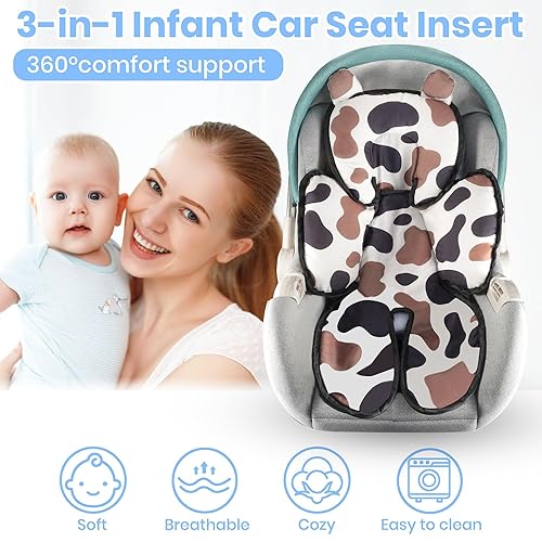 Miniatura 5 de 3 en 1 para asiento de automóvil para bebé, suave y transpirable, inserto de asiento de automóvil para recién nacido, cojín reversible de algodón