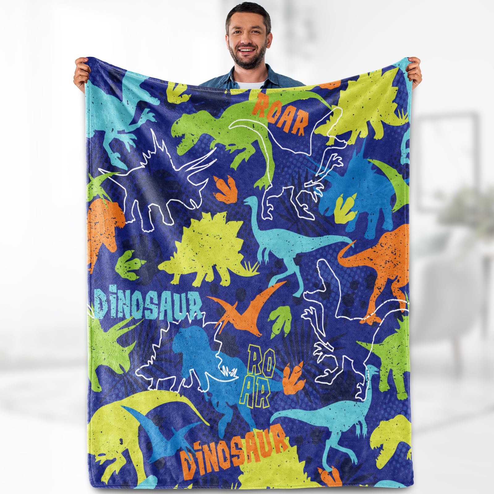 Dinosaur Gifts Blanket for Boys Girls - Dino Themed Throw for Women Kids Men Adults Bedroom Living Room Decor Soft Fleece Cozy Plush Bed Couch Birthday Christmas Lightweight Blanket 50"x60"