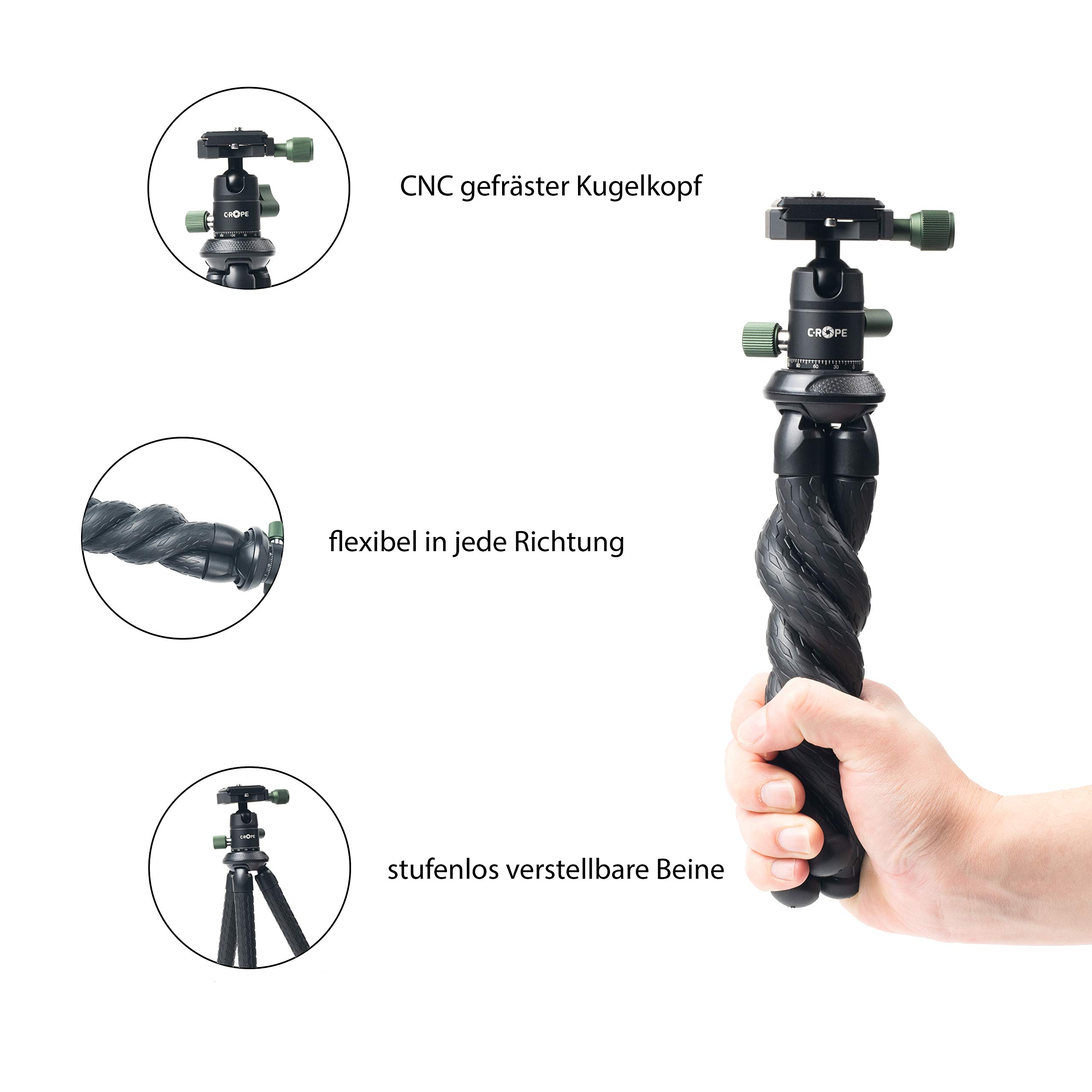 C-Rope Flexibles Kamerastativ CREATORPOD mit 360 Grad Kugelkopf, Traglast bis 2kg, Arca Swiss, Kamera Stativ