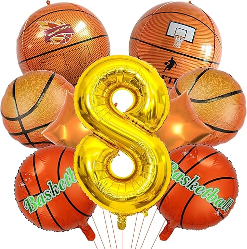 9 globos de baloncesto, cumpleaños con número de mylar de aluminio, suministros de fiesta de baloncesto, decoraciones de cumpleaños (8)