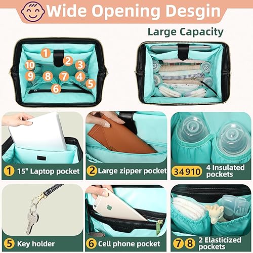 Miniatura 2 de MOMINSIDE Mochila para pañales, mochila de cuero para mamá papá, bolsa de viaje grande para niños y niñas, se adapta a portátiles de 15 pulgadas, 4