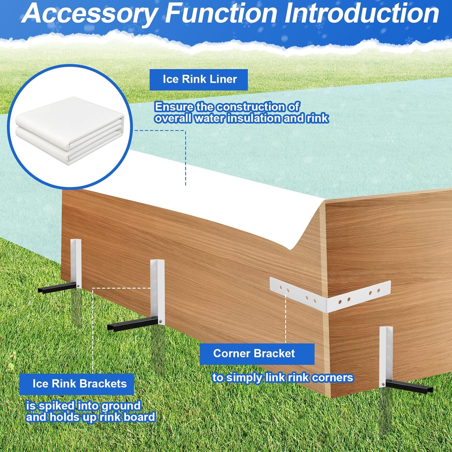 20 x 20 ft Skating Rink Kit for Backyard Replacement 6mil DIY White Ice Rink Liner Tarp and Hardware for Home Hockey Practice or Ice Skating Training