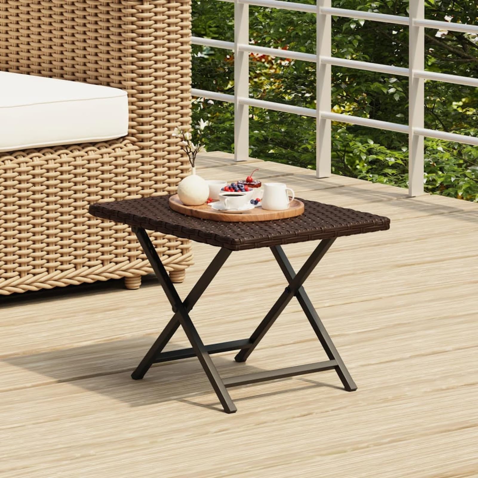 JUDYY Klapptisch Braun 45x35x32 cm Poly Rattan, Balkontisch Klappbar, Klapptisch Balkon, Balkon Tische Klein, Outdoor Tisch, Beistelltisch Outdoor, Balcony Table Garten